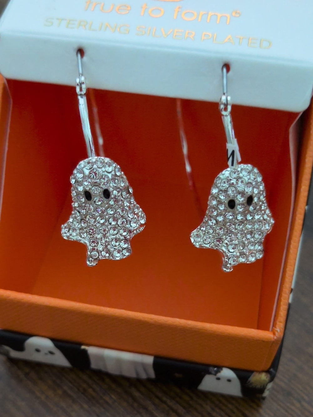 Silver-Plated Crystal Ghost Drop Earrings - Silver